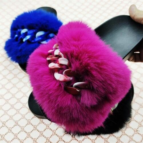 Women Fur Slippers Warm Fluffy Slides Faux Fur Flip Flops Flat Home Slippers Furry Slides Plush Casual Shoes Woman Sandals TX381