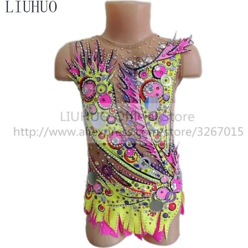 LIUHUO Womens Girls' Performance Rhythmic Gymnastics Competition Leotard Artistic Costume Ice Skating Dress Customize Tights