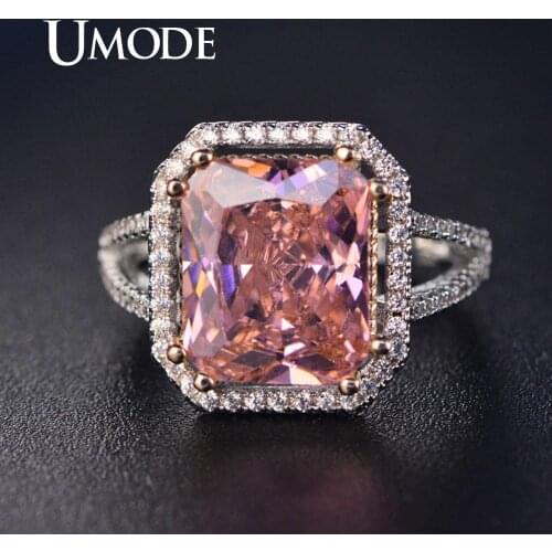 UMODE Vintage Engagement Wedding Rings Love Pink CZ Cubic Zirconia Ring for Women Statement Fashion Luxury Jewellery UR0555