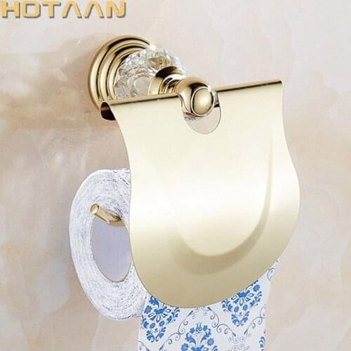 Bathroom Golden Paper Holder With Crystal Wall Paper Roll Rack Hangs Paper Towel Holder Archaize Waterproof Toilet Paper Holder