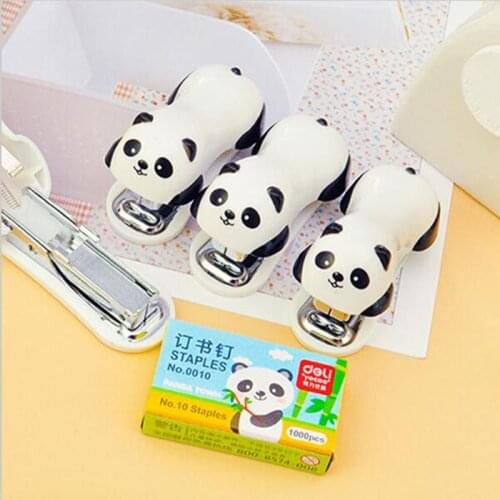 1pc New Package Mini Stapler Set Cartoon Panda Child Learning Stationery School Office Supplies Paper Clip Holder