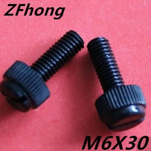 100pcs M6*30 Black Plastic Knurled Head Slotted Screw