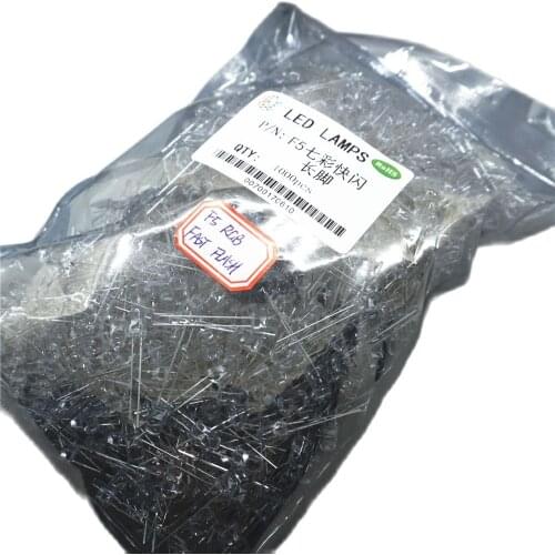 1000PCS F5 RGB LED , FAST FLASH automatically, DIP-2 , LONG LEGS , 5MM RED BLUE GREEN FULL COLOR water clear