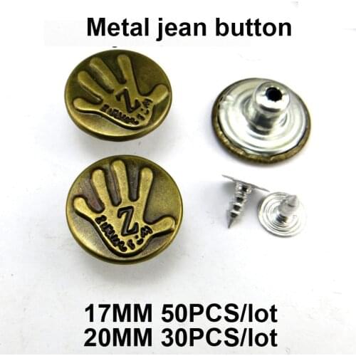 17MM/20MM Bronze tone Metal Letter Jeans Button Fits Decoration Garment Word Buttons Sewing Clothes Accessory JMB-330