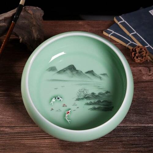 2021 New Ceramic Ashtray Tea Washer Household Brushing Jingdezhen Blue And White Porcelain Tea Set Accessories Cups And Bowls