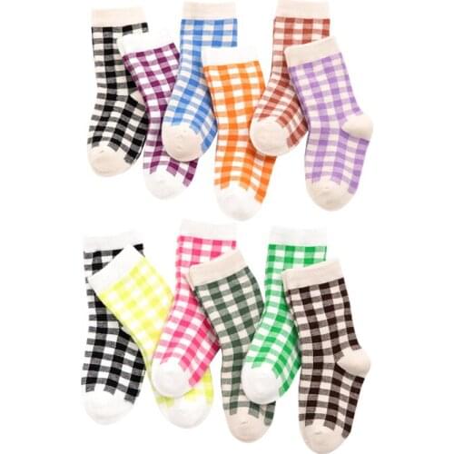3 Pairs/Set Childrens British Style Check Socks MiddleTube Fashion Versatile Crew Cotton Socks