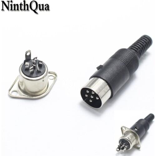 6 Pin DIN Plug to Female Jack 2 Hole Panel Mount Connector Adapter & DIN Plug Male Connector 6P with Plastic Handle