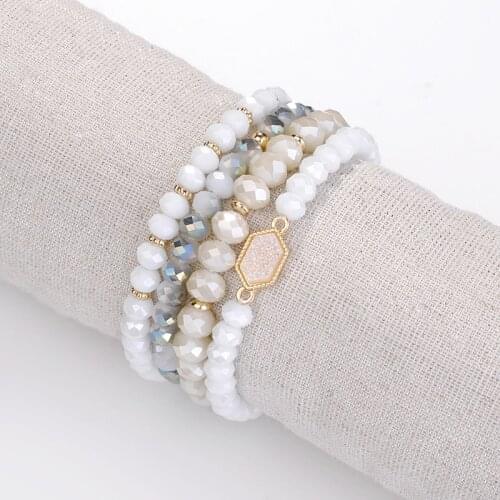 8mm Faceted Semi-precious Stones Beads Stacked Beads ELASTIC THREAD Adjustable Bracelets for Women