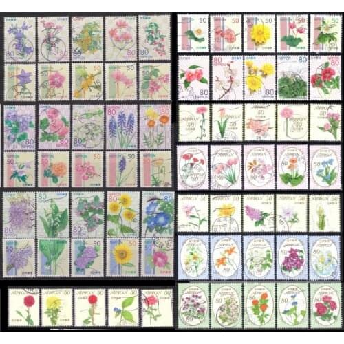 80 PCS Used Japanese Postage Stamps Off Paper Topic Flower For Collection