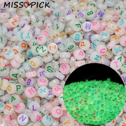 100pcs Acrylic Luminous Beads Round Flat Letter Alphabet Loose Spacer Beads for Jewelry Making DIY Bracelet Necklace Accessories