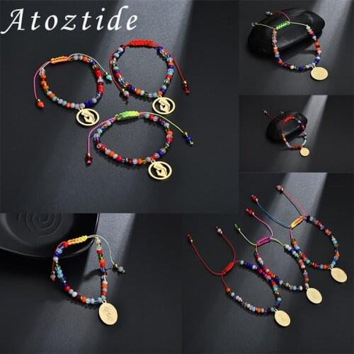 Atoztide Virgin Mary Scripture Religion Bracelet Multicolor Stainless Steel Adjustable Bangles for Men Women Christmas Gift