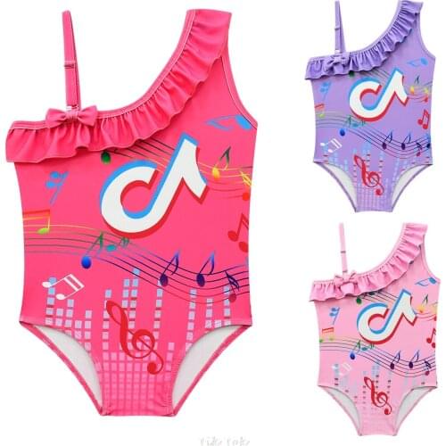 Tik Tok Childrens swimsuit summer little girls one-piece swimsuit baby girl bikini suit Tik Tok printed Ruffle swimsuit