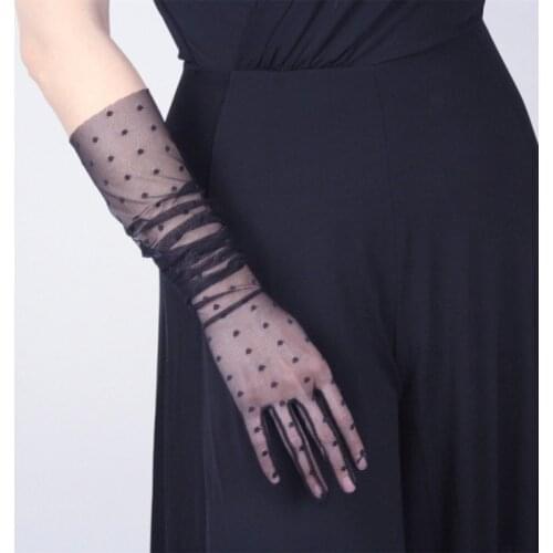 Polka Dot Lace Long Gloves Female Stretch Tulle Mesh Semi Sheer Touchscreen 70cm Black Women Gloves Touchscreen WWS13
