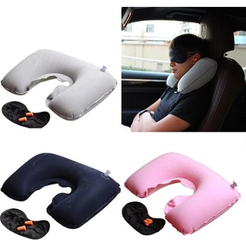 Travel Inflatable Neck Rest Air Cushion Summer U Shaped Pillow + Eye Masks + Ear Plugs Neck Pillow Interior Accessories