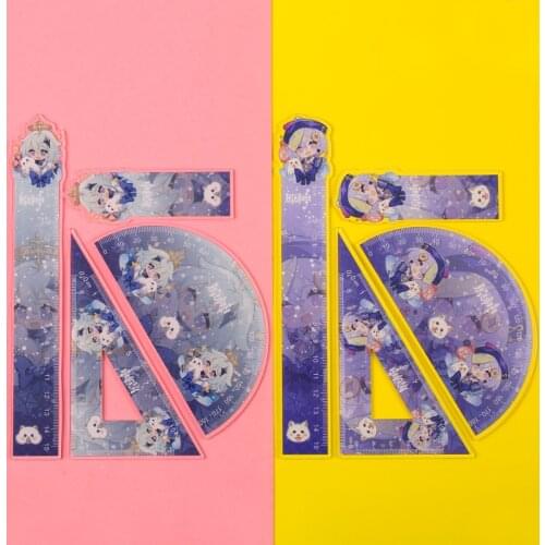 Genshin Impact Rulers Set Anime Ruler Kawaii Stationery Cartoon Barbatos School Supplies Kid Cute Student Stationery Office Xiao