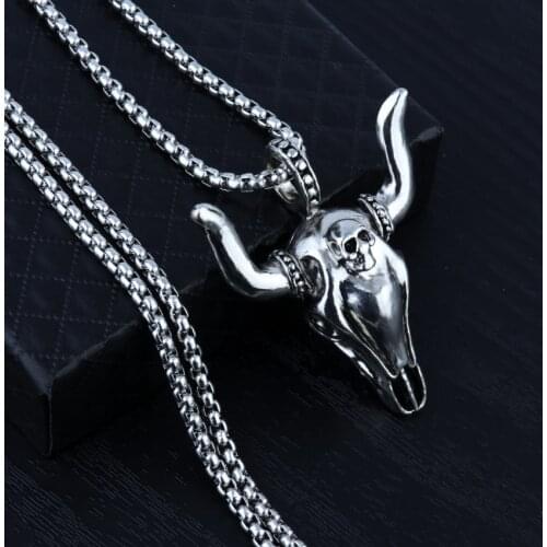 HNSP Punk Animal Bull Head Pendant Necklace For Men