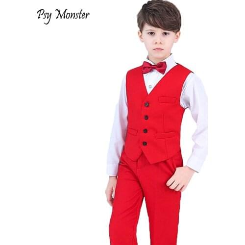 Flower Boys Brand Formal Suit Wedding campus student Dress Gentleman Kids Vest Shirt Pants Bowtie 4Pcs ceremony Costumes