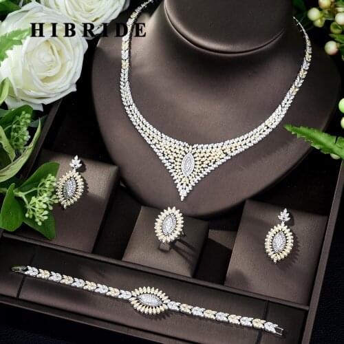 HIBRIDE Bijoux Femme Ensemble Wedding Jewelry Sets For Women Sparkling AAA Zircon Copper Fashion Bridesmaid Jewelry Set N-205