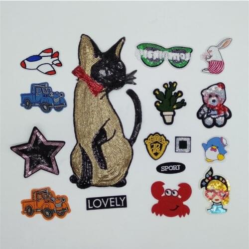 Cat Fashion Girl Rabbit DIY Sequins Clothes Badge Embroidery Applique Iron On Clothing Sewing Supplies Decorative Acessories
