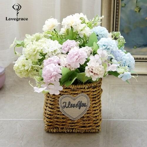 Lovegrace Fake Silk Lucky Ball Artificial Flowers for Wedding Home Small Faux Flowers Craft Party Decoration Artificial Flores