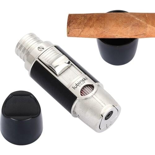 Lubinski Cigar Lighter 1 Flame Windproof Jet Torch Lighter Built-in Cigar Punch Cutter Pocket Cigars Holder Tobacco Lighters