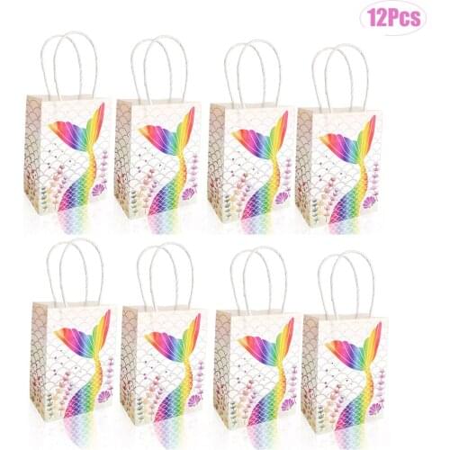 12 Pieces Mermaid Party Favors Bags With Handle Gift Bag For Candy, Chocolate, Accessories Little Decorations Games Birthday