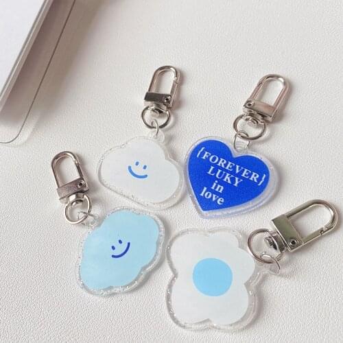 Cute Glitter Clouds Love Heart Keychain Ins Decoration Acrylic Key Holder Girls Bag Earphone Shell Scrapbook Kawaii Pendant