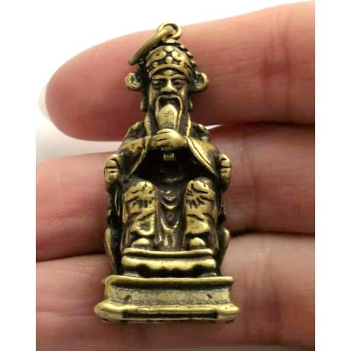 Mini ) Exquisite Chinese old brass god of wealth lucky Figurine Statue Pendant