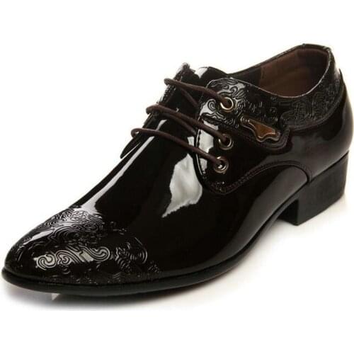 Mens Vogue wedding shoes Pointed toe dress shoes mens patent leather shoes business shoes lace up flats 756
