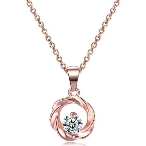 MxGxFam Lucky Round Pendants Necklace For Women Fashion Jewelry Rose Gold Color AAA+ 45cm Chain