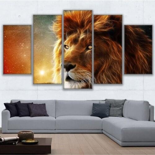 Canvas Art Wall Modular Home Decoration Living Room Print Top-Rated Framework 5 Panel Animal Lion Modern Paintings