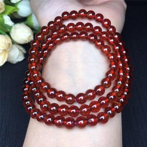 Natural 3 turns Orange Garnet Aplome Stretch Bracelet Round Beads 6mm