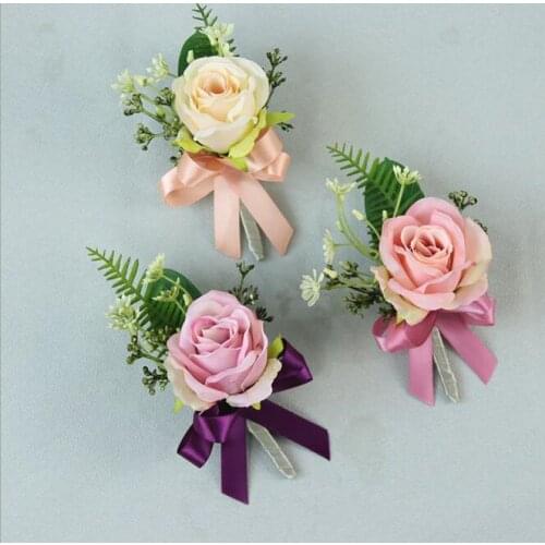 New 5PCS New DIY corsage flower Free shipping bride groom bridesmaids corsage brooch hand wrist flower wedding photography props