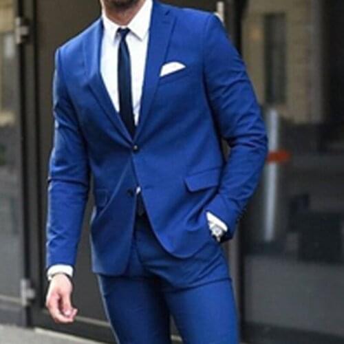 Slim Fit Business Suits for Men Royal Blue Wedding Groom Tuxedo 2 Piece Custom Male Italian Fashion Clothes Jacket with Pants