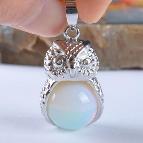 Opal Bead GEM Pendant Jewelry For Gift Owl S959