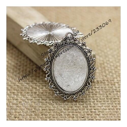 20pcs/lot Antique Silver Alloy Cameo Lace 28*38mm (Fit 18*25mm dia) Oval Pendant Blanks Setting Cabochon Pendant Settings T0215