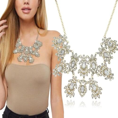 Flower Leaf Austrian Crystal 20s Flapper Necklace Gold Bridal Prom Statement Aesthetic Jewelry Initial Necklace Bohimia Layered