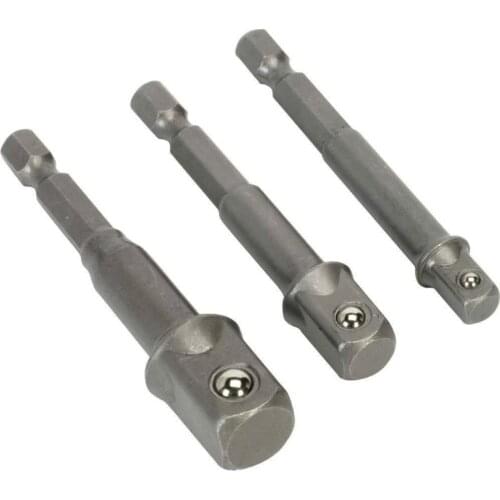 3Pcs Chrome Vanadium Steel Socket Adapter Hex Shank to 1/4" 3/8" 1/2" Extension Drill Bits Driver Electrical Drilling Heads