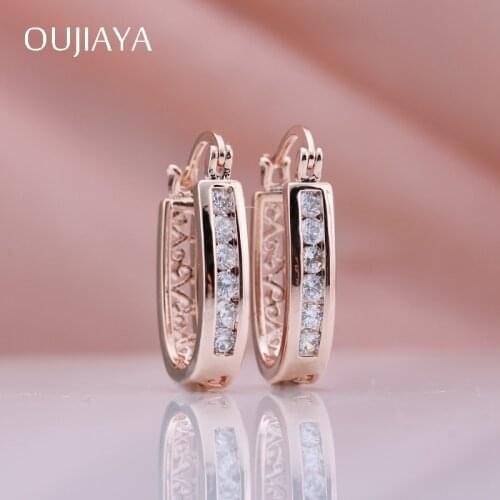OUJIAYA Luxury 585 Rose Gold simplicity earrings white Natural Zircon Long Dangle Earrings fine Women Wedding Party Jewelry A185