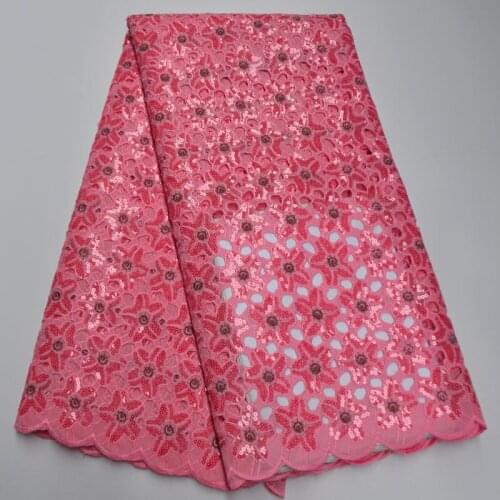 Pink Sequence African french net pearls embroidered heavy handmade sequins Swiss organza tulle mesh lace fabric for wedding T-W3