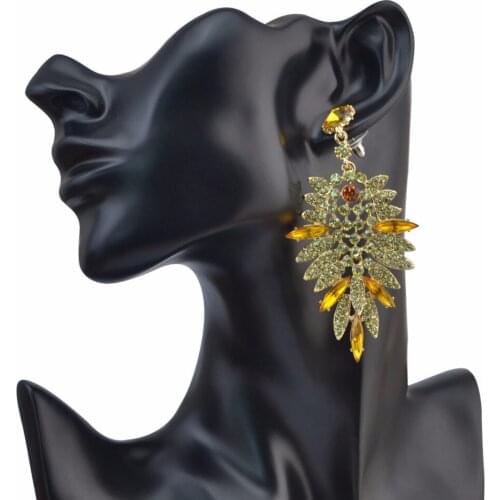 New Korean Style Big Leaf Crystal Drop Earrings for Women Bridal Full Rhinestone pendientes Wedding Party Jewelry New Year Gift