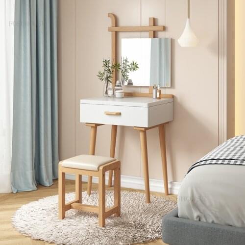 Nordic Solid Wood Dormitory Dressing Table Modern Minimalist Bedroom Small Apartment Vanity Tables Clothing Store Drawer Dresser