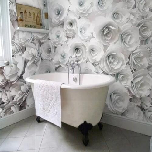 Modern Simple White Rose Mural Wallpapers 3D PVC Self-Adhesive Waterproof Photo Wall Paper Bathroom Living Room Background Wall