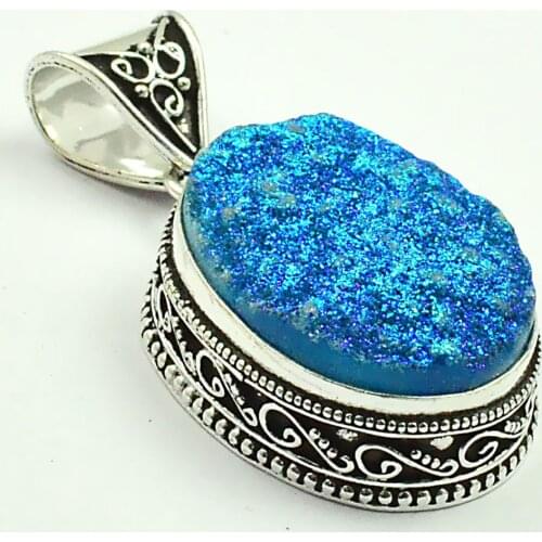 Titanium Druzy Pendant Silver Overlay over Copper , 48 mm, P4773