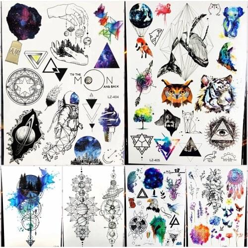 Outer Space Temporary Tattoo Stickers Women Water Transfer Tattoo Galaxy Universe Fake Arm Body Space Man Tatoo Decals