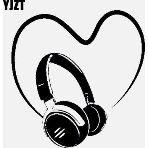 YJZT 13.2CM*13.5CM Music Headphones Love Heart Vinyl Decoration Car Sticker C22-0667