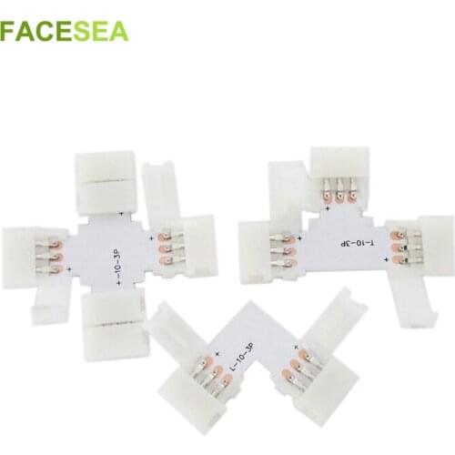 10~100set led Connector 3pin 10mm RGB solderless LED strip LED L T X PCB board connectors for ws2811 ws2812B CCT LED Strip Light