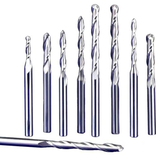 10pcs 3.175mm SHK Ballnose Two Flutes Spiral End Mills Round Bottomed Double Flutes Milling Cutter Spiral PVC MDF Cutter