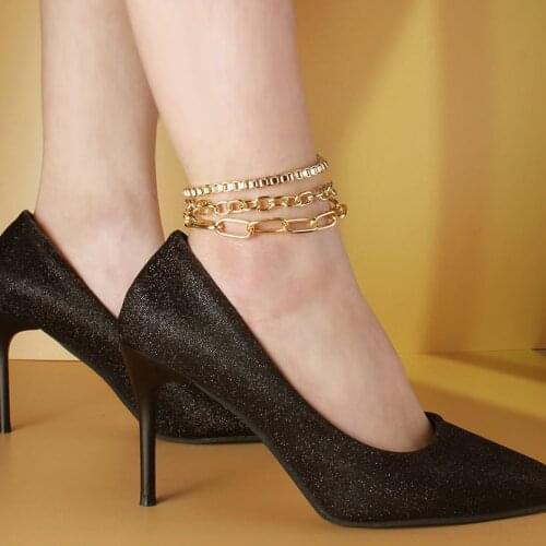 3pcs/set Gold Color Simple Chain Anklets For Women Beach Foot Jewelry Leg Chain Ankle Bracelets Women Accessories