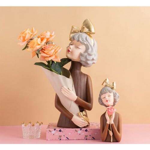 Home Decoration Accessories Modern Living Room Decor Girls Bedroom Decor Gifts Nordic Girl Sculpture Creative Vase Resin Statue